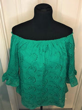 Load image into Gallery viewer, KELLY GREEN EYELET BLOUSE
