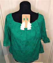Load image into Gallery viewer, KELLY GREEN EYELET BLOUSE