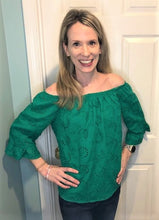 Load image into Gallery viewer, KELLY GREEN EYELET BLOUSE