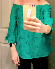 Load image into Gallery viewer, KELLY GREEN EYELET BLOUSE