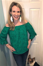 Load image into Gallery viewer, KELLY GREEN EYELET BLOUSE