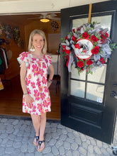 Load image into Gallery viewer, FLORAL FLUTTER SLEEVE DRESS