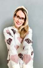 Load image into Gallery viewer, CREW NECK HAIRY SWEATER WITH LEOPARD HEARTS