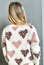 Load image into Gallery viewer, CREW NECK HAIRY SWEATER WITH LEOPARD HEARTS