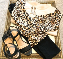 Load image into Gallery viewer, LEOPARD SLEEVE MOCK NECK KNIT TOP