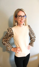 Load image into Gallery viewer, LEOPARD SLEEVE MOCK NECK KNIT TOP