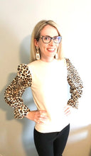 Load image into Gallery viewer, LEOPARD SLEEVE MOCK NECK KNIT TOP