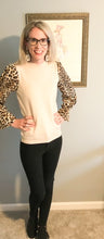 Load image into Gallery viewer, LEOPARD SLEEVE MOCK NECK KNIT TOP