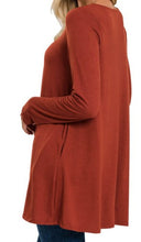 Load image into Gallery viewer, LONG SLEEVE BOAT NECK FLARED TOP