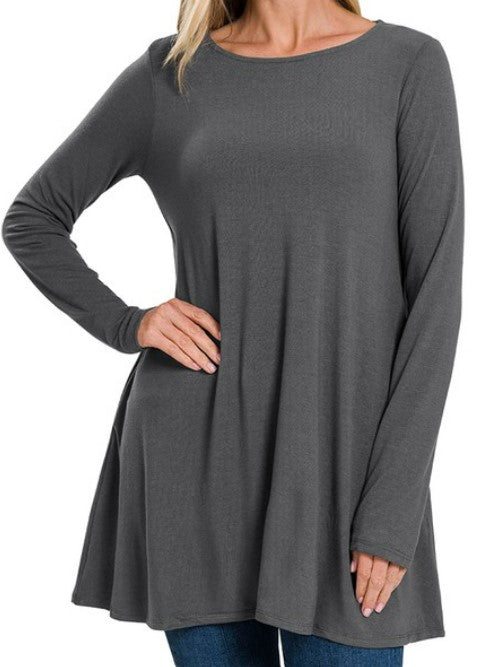 LONG SLEEVE BOAT NECK FLARED TOP