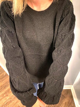 Load image into Gallery viewer, EMBELLISHED BUTTON PUFF SLEEVE SWEATER
