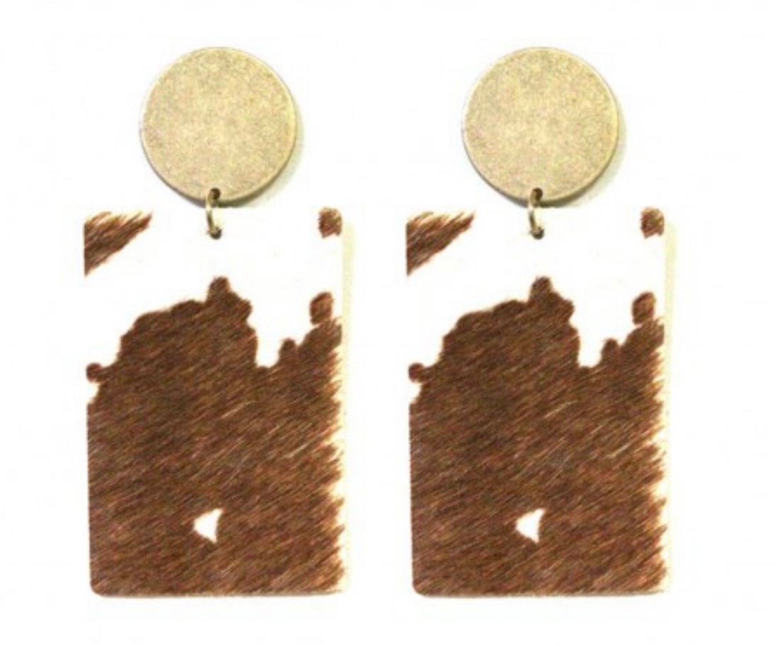 COW PRINT GOLD PLATED EARRINGS
