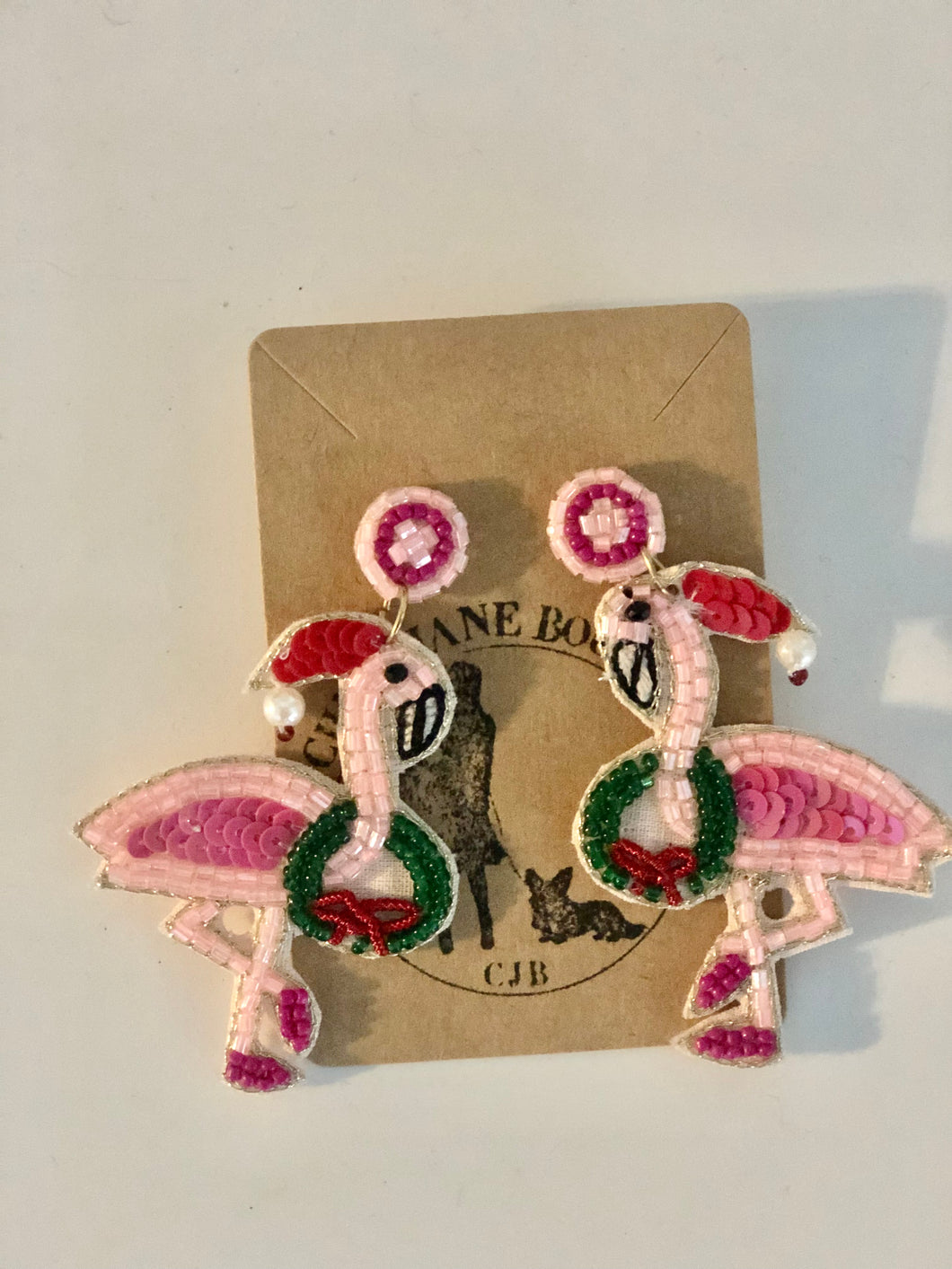 Flamingo Santa Hat Earrings
