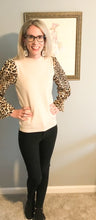 Load image into Gallery viewer, LEOPARD SLEEVE MOCK NECK KNIT TOP
