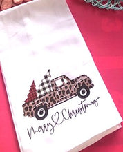 Load image into Gallery viewer, Holiday Tea Towel With Leopard Truck Print
